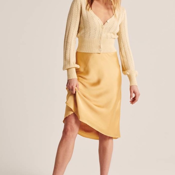Gold Satin Midi Skirt